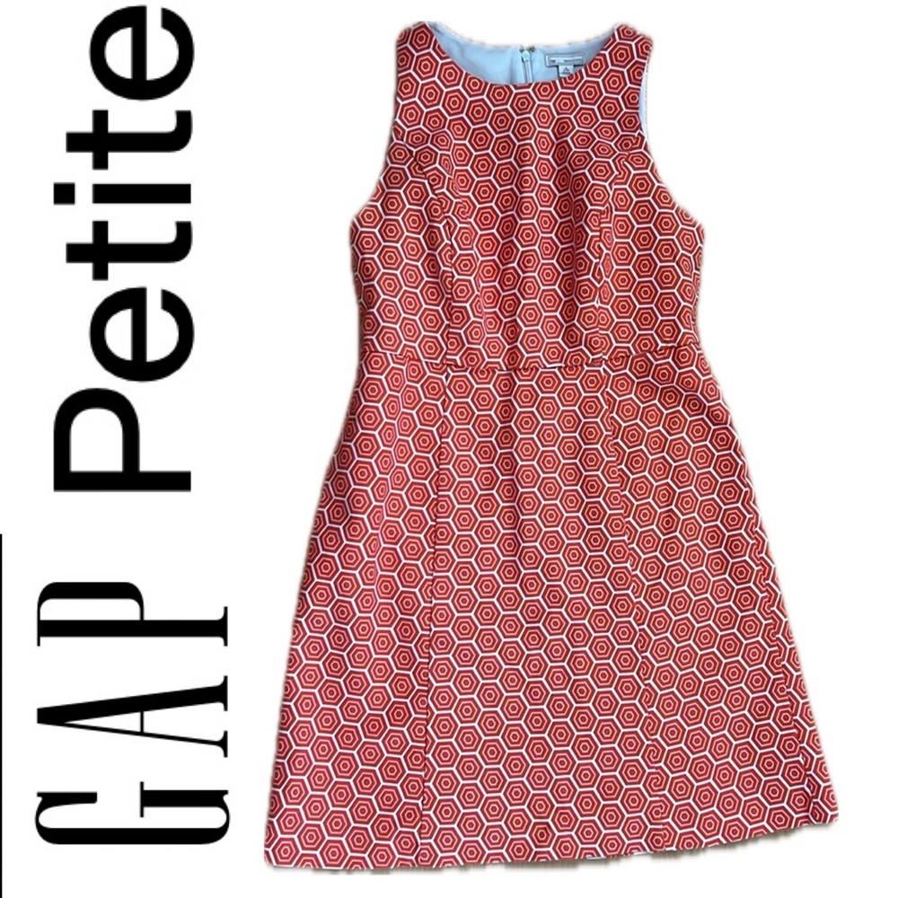 🔸2P Retro Madmen Sleeveless Orange Hexagon Mini Dress with Pockets | Gap Petite